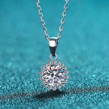 GRA Certified Sunflower Round Cut 0.5/1/2/3/5ct Moissanite S925 Pendant Necklace - $66.00+