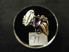 Vtg Estate Jewelry Sterling Silver Ring Amethyst Gemstone Grape Leave Leaf ~4.5 - £44.71 GBP