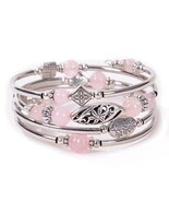 Ethnic Style Flower Natural Stone Handmade Bangle Pink with Silver Accents - $16.81 CAD Ethnic Style Flower Natural Stone Handmade Bangle Pink with Silver Accents - $16.81 CAD