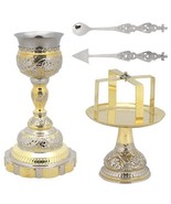 Holy Communion Two Tone Brass Chalice 5 Pieces Set: Chalice, Lance, Pate... - £216.78 GBP