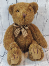 Russ Berrie &amp; Co Cameron the Brown Bear Plush  9501 Gingham Bow 10 in. C... - £11.64 GBP
