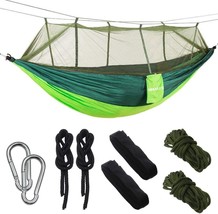 Camping Hammock With Net, Lightweight Portable Double Parachute Hammocks,, Green - £32.16 GBP