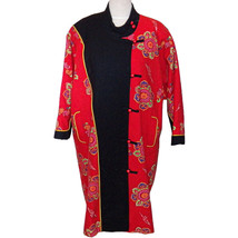 Asian Print Retro Bohemian Boho Hollywood Glamour Wool Art Deco Cocoon Coat XL - £101.98 GBP
