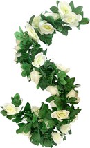 Muyg 2 Pack Artificial Rose Vine Garland Fake Roses Flowers Plants Vines, White - £30.36 GBP