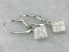 0.35 Ct Round Cluster Pave Diamond Square Drop Dangle Earrings 14K White Gold GP - £80.17 GBP