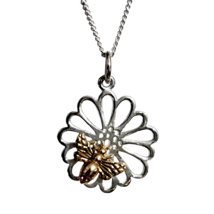 Bee Flower Mandala Pendant 925 Sterling Silver Necklace Jewellery And Gi... - £30.22 GBP