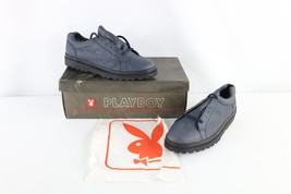 NOS Vintage 90s Playboy Mens Size 8 Spell Out Lace Up Leather Shoes Navy... - $138.55