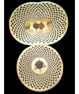 Romanian Wooden Chip Bowls Lot 2 Handmade Carved Lace Cut Out Flower Inl... - $19.25