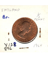 Great Britain 1/2 Penny, 1964, Bronze, QE II, KM128 - $18.53 MXN