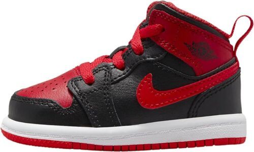 Jordan Toddlers 1 MID Basketball Sneakers, Black/Fire Red-white, 6C - £47.84 GBP