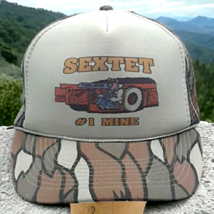 Vtg Sextet Gray Brown Cammo Trucker Adjustable Mesh Back Snapback Hat Cap - £6.68 GBP