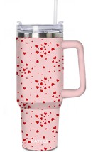 Mini Red Hearts All Over Printed Stainless Steel Tumbler 40 oz with Handle Pinks - £28.48 GBP