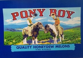 Pony Boy Honeydew Melons Children On Ponies Horses Fruit Crate Label 195... - $9.98