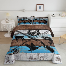 Deer Bird Fish Animal Hunting Bedding Set King Size,Hunt Fish Themed Comforter S - £103.22 GBP