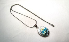 Vintage Sterling Silver Abalone MOP Turquoise Inlay Beach Scene Necklace K213 - £43.65 GBP