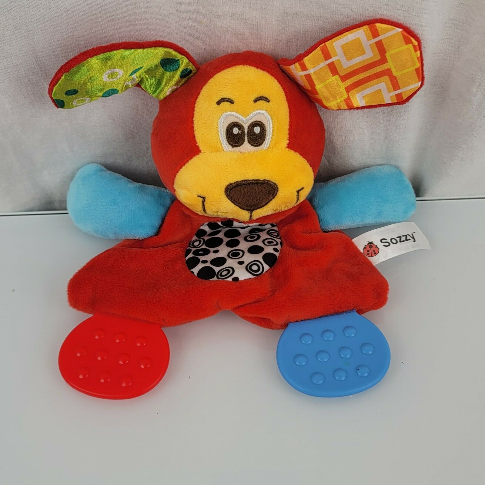 Sassy Sozzy Playgro Red Dog Teether Security Blanket Crinkle Lovey Baby Toy NEW - £15.51 GBP