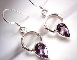 Faceted Amethyst Earrings 925 Sterling Silver Dangle with Rope Style Accents - £19.41 GBP