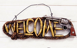Rustic Western Revolver Pistol Ropes and Ammo Shells Welcome Wall Sign D... - $26.99