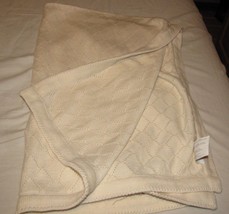 Kidsline Cream Ivory Beige Baby Blanket Cotton Knit Diamond Pointelle Pattern - $44.54