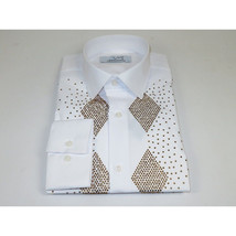 Men CEREMONIA Turkey Shirt 100% Cotton Fancy Rhine Stones #Rio 13 White Slim Fit image 8