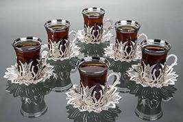 LaModaHome Silver Tea Set of 6 - Includes 6 Glasses, 6 Saucers Holders - VIP Spe - £36.53 GBP