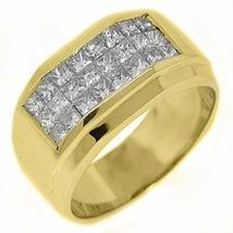 18k Yellow Gold Mens Invisible Princess Cut Diamond Ring 1.75 Carats - £2,884.07 GBP