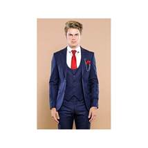 Men 3pc European Vested Suit WESSI by J.VALINTIN Extra Slim Fit JV12 Navy blue image 8