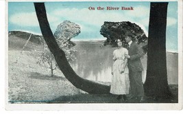 Vintage couple romance on the river bank Postcard - £7.77 GBP