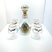 Bohemian Art Brandy Glasses Cordial Decanter VTG Glass Set 5 Barware Liq... - $98.01