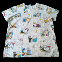 Peanuts Sally Linus Snoopy Woodstock White Women&#39;s Scrub Top Shirt Sz L ... - £18.27 GBP
