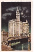 Wrigley Building Night Chicago IL Illinois 1946 Postcard E10 - £5.38 GBP