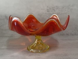 Vintage Viking Glass Orange Amberina 6 Petal Pedestal Compote Bowl - $21.99