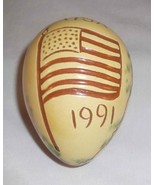 1991 Breininger Glazed Redware Egg Yellow and Brown Sgraffito American Flag - £39.15 GBP