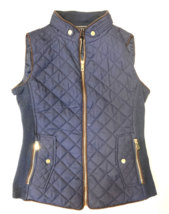 Cest Toi Vest Womens Small Navy Blue Quilted Zipper Pockets Accent Stret... - $8.79