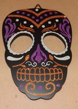 Halloween Hanging Wooden Skull Glitter Face 8&quot; x 6&quot; Black By DanDee  115L - $4.49