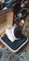 Vintage 1970-s Black Onyx 925 Sterling Silver Ring Size UK T, US 9 3/4 H... - £84.99 GBP