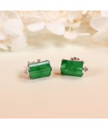 Genuine Jade Stud Earrings 18k White Gold Dainty Imperial Grade A Burmes... - $11,500.00