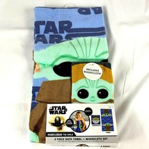 Star Wars Mandalorian Baby Yoda Bath Towel and Washcloth Set Grogu Cotto... - $23.28