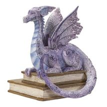 Story Time Dragon Statue Cool Book Purple Resin Figurine 3.9" X 3.9" X 5.1" - $43.55