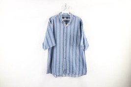 Vintage 90s Streetwear Mens XL Faded Striped Collared Denim Jean Button Shirt - £35.09 GBP