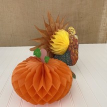 Vtg Honeycomb Centerpiece Turkey &amp; Pumpkin Table Decorations Thanksgivin... - $24.63