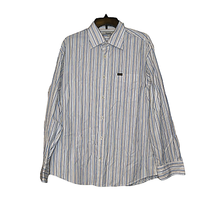 Faconnable Shirt Size Large White Blue Brown Stripes 100% Cotton France Mens - £15.81 GBP