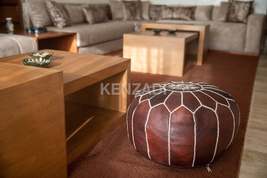 Moroccan leather Pouf, round Pouf, berber Pouf, Dark Brown Pouf with Beige embro - £48.17 GBP