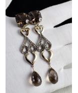 NATURAL SMOKY QUARTZ GEMSTONE DIAMOND 18K GOLD VICTORIAN SILVER DANGLE E... - £607.51 GBP