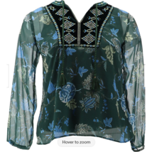 Colleen Lopez Embellished Velvet Bib Top W/ Cami (Green Floral, Large) 720175 - £17.68 GBP