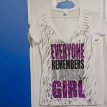 Women’s T-Shirt &quot;Everyone REMEMBERS a Bossy Girl&quot;  M On White Purple &amp; S... - £11.96 GBP