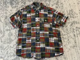 VINTAGE Orvis Patchwork Shirt Mens XXL Short Sleeve Plaid Cotton Madras ... - $32.66