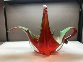 Vintage Murano Art Glass Flower Basket Stretched Mid Century Modern - £140.22 GBP