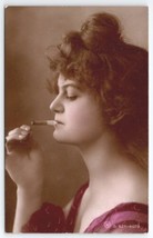 RPPC Pretty Edwardian Glamour Girl Lights Cigarette Real Photo Postcard B35 - £23.94 GBP