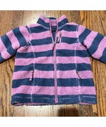Lands End Purple Blue Striped Fuzzy Jacket Girls Size 4/Small Full Zip Warm - £12.38 GBP